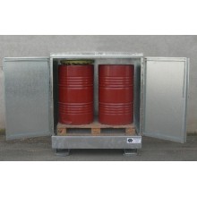 Cuve ferm&eacute;e acier galvanis&eacute; pour 2 f&ucirc;ts de 220 l verticaux avec toit fixe