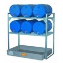 Rayonnage r&eacute;tention 150 l pour stockage de 6 f&ucirc;ts de 60 l horizontaux 1/1